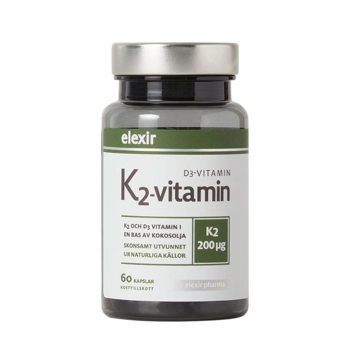 Förpackning: Elexir Pharma K2 & D3-vitamin, 60 kapslar
