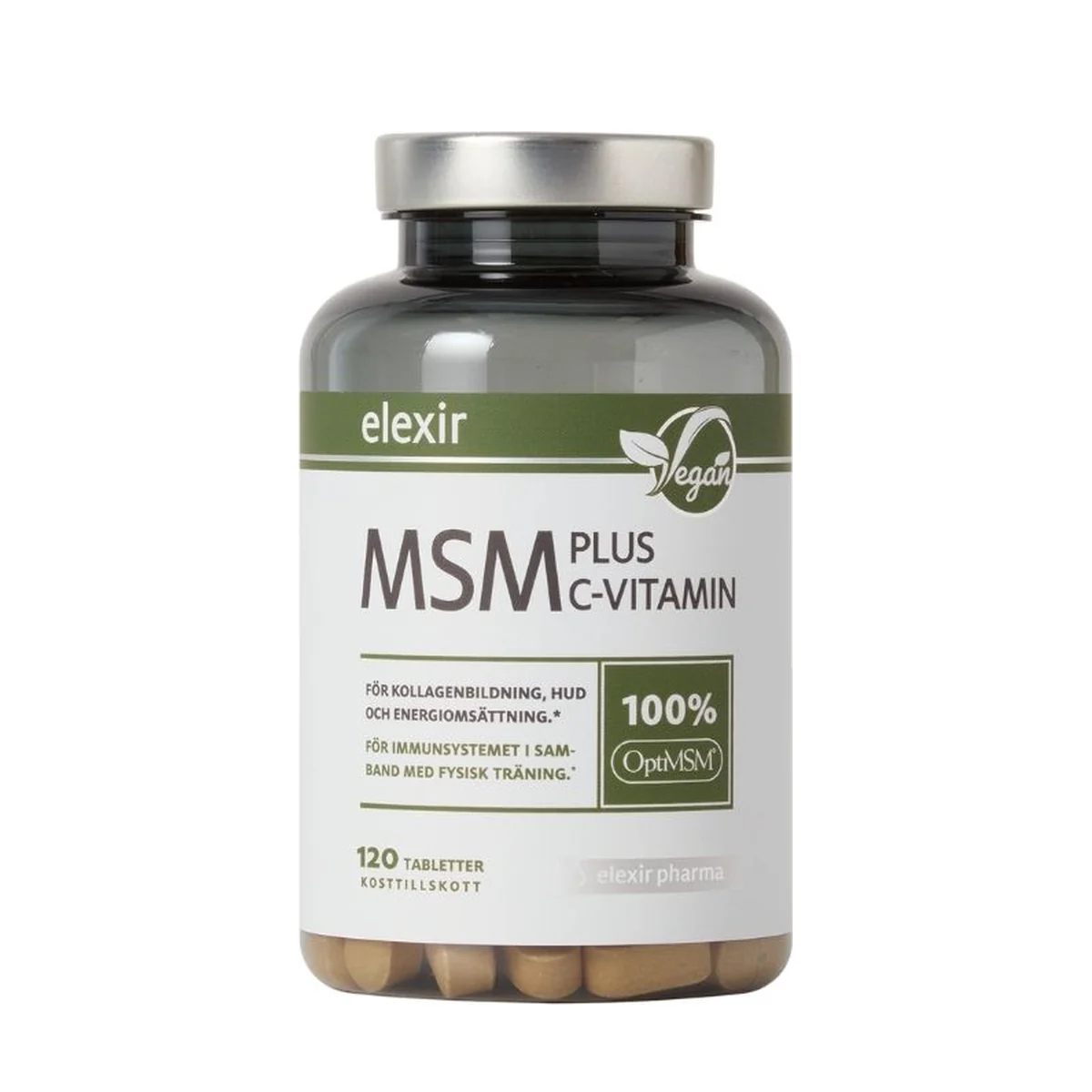 Förpackning: Elexir Pharma MSM plus C-vitamin, 120 tabletter